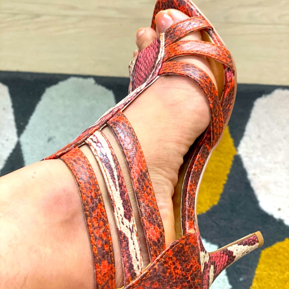 orange animal print heels by peppermint